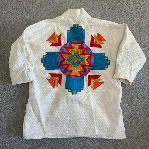Alfredos‎ Wife Jacket Aztec Southwestern Embroidered Patchwork Boho Colorful - Picture 14 of 16